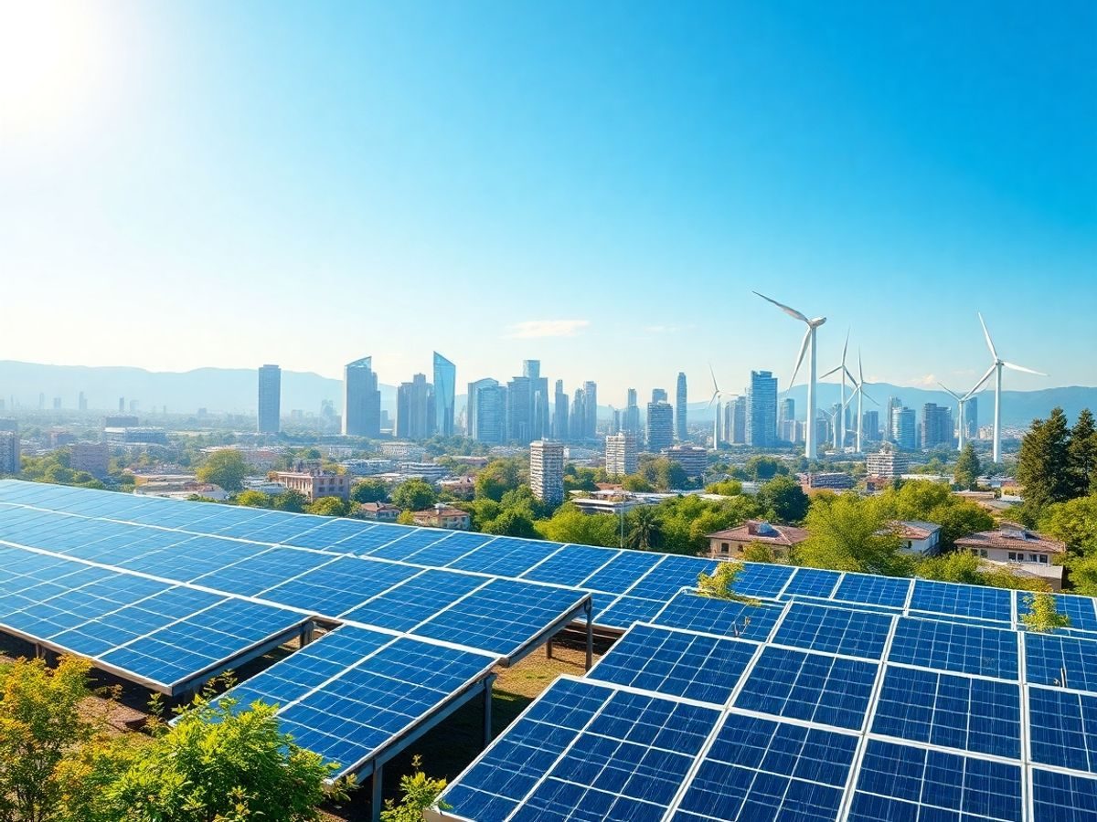 Peisaj urban modern cu soluții energetice inovatoare.